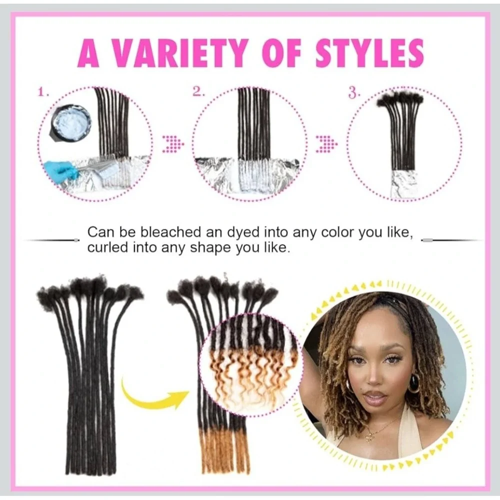 100% Human Hair Handmade Loc Extensions‎ 10 Inch Curly Ends 50 Strands 1B/30 New